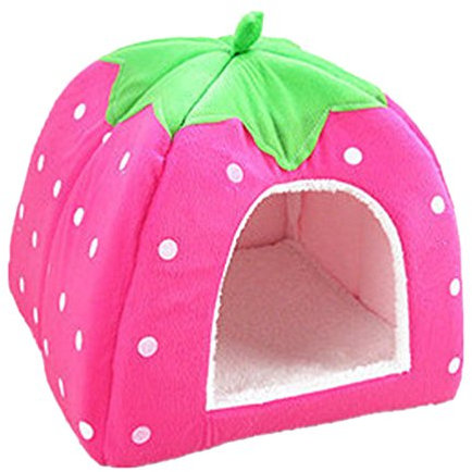 Yiiquan Animale Fragole Nido Casa del Cane e Gatto Domestico Canile Cuccia Morbida (Rosa, Asia M)