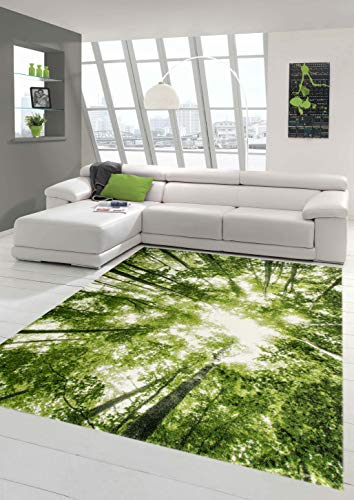 Teppich-Traum Küchen Esszimmer Designer Teppich Vorleger Läufer | Wald in Grün Weiss, Größe 80x150 cm