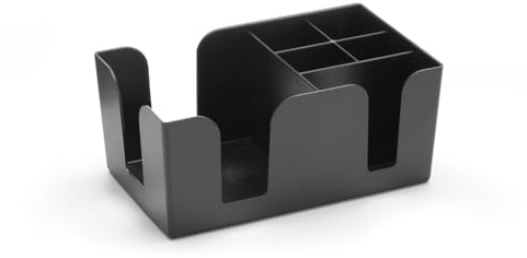 HENDI Bar Caddy, für Strohhalmen, Servietten(13x13cm), Löffeln, 6 Fächer, ABS Kunststoff, 240x145x(H)105mm, Schwarz
