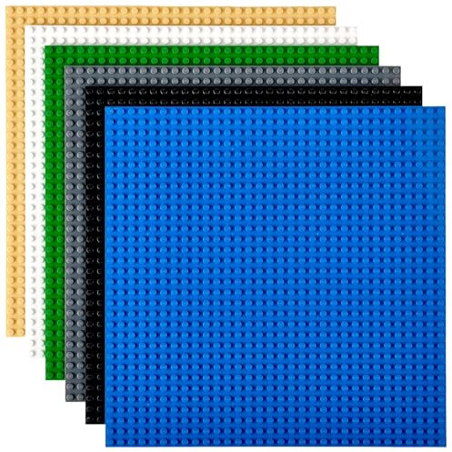 Classic Baseplates 25x25 cm Building Brick Base Plates | Compatible with LEGO Blocks, Compatible with LEGO Base Plates | Baseplates for Building Towers | Black Blue Gray Green Sand White
