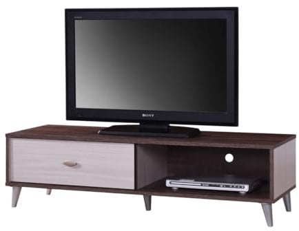 PRICE FACTORY just for you Meuble TV Bodrum 120 cm avec Une Porte coulissante Coloris Noyer et Blanc.