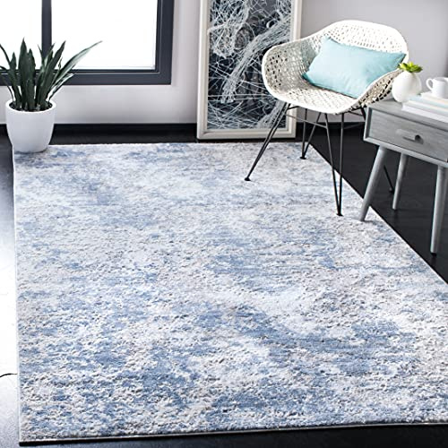 SAFAVIEH Modern Teppich für Wohnzimmer, Esszimmer, Schlafzimmer - Amelia Collection, Kurzer Flor, Grau und Blau, 160 X 229 cm