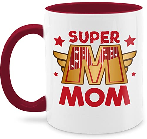 Tasse Tassen 325ml - Super Mom I Supermom Heldin Mama - 325 ml - Bordeauxrot - muttertagstasse mum supermama teetasse moms cup mütter mutter fanmug geschenk zum muttertag muttertagsgeschenke