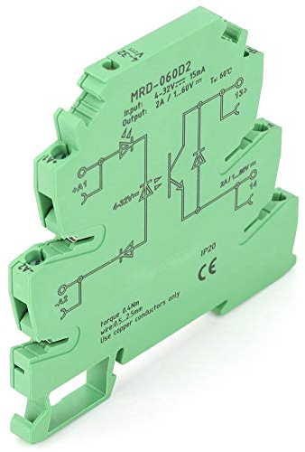 Relés de Estado Sólido, MRD-060D2 Módulo de Relé, Entrada 4-32V DC Salida 1-60V DC 6.2mm Módulo de Relé Ultrafino TS - Instalación de 35 Rieles con Indicador LED de Estado de Entrada