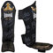 BUDDHA FIGHT WEAR – Schienbeinschoner für Muay Thai, MMA und Kickboxen, Top-Premium-Modell – aus Kunstleder der neuesten Generation – widerstandsfähigere und verstärkte Nähte – Schwarz und Gold – M
