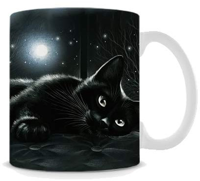 Getagift Black cat in Moonlight Themed White 11 oz Ceramic Mug,Mothers Day,Fathers Day, Birthday Gift Idea.