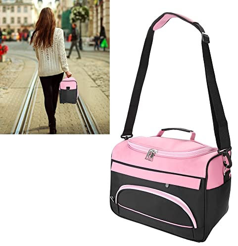 Cosmetic Case Organizer Bag Salon Hairdressing Bag Makeup Tool Storage Bag Multi Pockets Hairdresser Pouch Bag Hair Dryer Bag Travel Carry Bag with Shoulder Strap, 13.8 x 9.4 x 7.9 in(Pink)