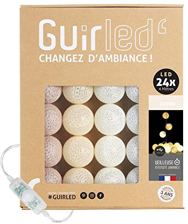 GuirLED - LED Baumwollkugeln Lichterkette USB - Baby Nachtlicht 2h - Dual USB 2A Netzteil enthalten - 3 Intensitäten - 24 Kugeln 2.4m - Baumwolle