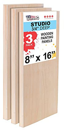 U.S. Art Supply 8 x 16 Birch Wood Paint Pouring Panel Boards, Studio 3/4 Deep Cradle (Pack of 3) - Artist Wooden Wall Canvases - Painting Mixed-Media Craft, Acrylic, Oil, Watercolor, Encaustic