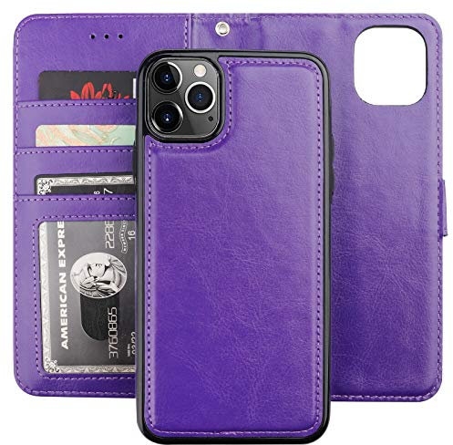 Bocasal iPhone 11 Pro Max Wallet Case Mobile Phone Cover with Card Holder PU Leather Magnetic Detachable Kickstand Shockproof Wrist Strap Removable Flip Cover for iPhone 11 Pro Max 6.5 inch (Purple)