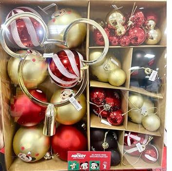 Licensed Disney Mickey Mouse 25 Pack Baubles Christmas Hanging Decoration Xmas Tree
