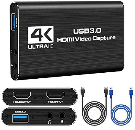 Video Capture Card, 4K HDMI Game Capture Card to USB 3.0 Loop-Out Switch Capture Card 1080P 60FPS Live Streaming Audio Video Recorder Device, Pack of 1
