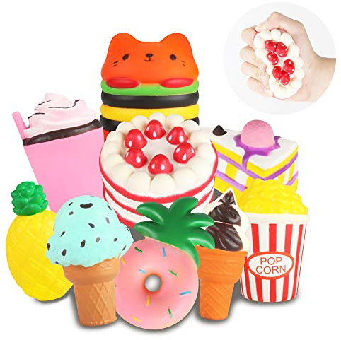 Slow Rising Jumbo Squishies Toys Set - 9 Pack Soft Kawaii Squishy Hamburger Popcorn Cake Ice Cream Donut Stress Relief Squeeze Toy for Boys and Girls