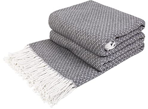 LYHome Baumwolldecke - Tagesdecke Kuscheldecke & Überwurfdecke, Bettdecke Sofadecke Couchdecke & Wohnzimmerdecke, Decken Couch, Baumwolle Plaid Decke Sofa Große (140x200 cm | Grau mit Weiß Diamant)