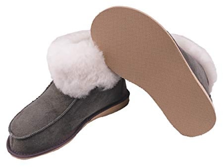 Moro-Design Lammfell Leder Hüttenschuhe Mokassin Hausschuhe Pantoffeln Fell grau Gr.36-47 (40)