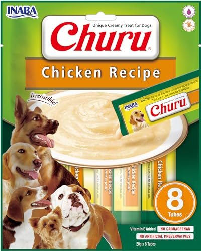 INABA Churu Püree Hundeleckerli - Köstlicher Hundesnacks in handlichen Portionen, Getreidefrei, Hühnchen (8 Tuben)