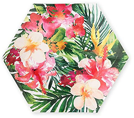 Weddingstar Large Hexagon Disposable Paper Party Plates - Tropical Floral - Set of 8