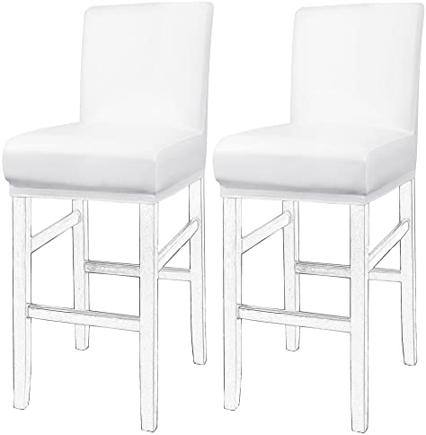 PiccoCasa Barhocker-Bezüge, wasserdicht, Esszimmerstuhlhussen für Zuhause, Küche, Esszimmer, Kneipentheke, PU-Leder, weich, Abnehmbarer Stuhlbezug, Schonbezug, Weiß, 2 Stück