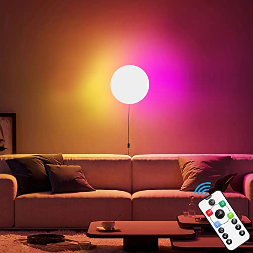 ANKBOY Weiß Rund Wandleuchte Innen Dimmbar mit Fernbedienung, LED RGB Moderne Wandlampe mit Schalter und Stecker, Smart Ring Aluminium Wandspots Bunt Stimmungs Beleuchtung Wohnzimmer Schlafzimmer Flur