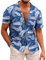 COOFANDY Hawaiian Shirt for Men Floral Beach Short Sleeve Shirt Mens Button Down Summer Shirts Blue A- Palm Leaf M