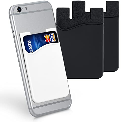 kwmobile 3X Tarjetero para móvil - Funda para Tarjetas de Silicona - Tarjetero para Pegar en la Parte Trasera - Negro/Negro/Blanco