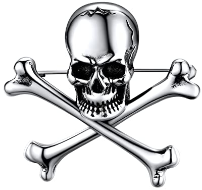 U7 Edelstahl Totenkopf Abzeichen Broschen für Herren, X Kreuz Pins Herren Gotik Punk Stil Anstecknadel Schädel Kreuzknochen Anstecknadel Pins Halloween Kostüm Bekleidung Zubehör für Freund
