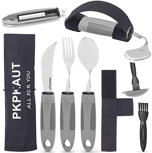 PKPKAUT Utensilios de Parkinson con peso para temblores de manos, cubiertos pesados para pacientes con Parkinson, manos artríticas, utensilios construidos para adultos, utensilios de alimentación