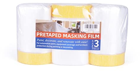 TAPEBEAR Masker Avec Ruban De Masquage, Ruban De Peinture Avec Bâche De Protection En Plastique, Ruban Avec Film, Pour Masquer Et Recouvrir, Protection Sol Meubles, 22inch x 65feet,Lot De 3