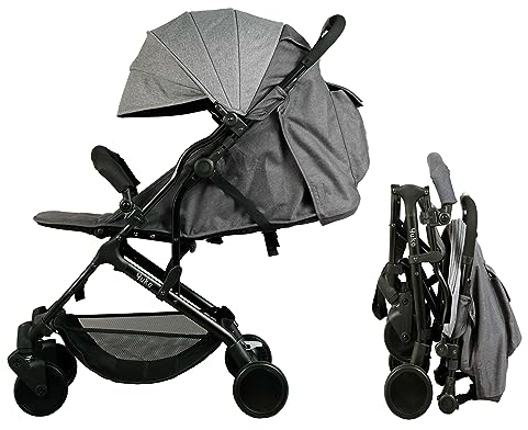 Bambisol Poussette Canne Compacte YUKO² | Dès la Naissance, Pliage 1 main, Garde-corps, Tissu Polyester Recyclé | Gris Chiné Eco