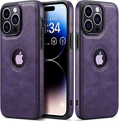 Sibada iPhone 14 Pro Max Case Leather Unique Logo Visible Design Leather Classic Luxury Business Screen Protection Lens Protection Slim Thin Design For iphone14promax Case 6.7 - Purple