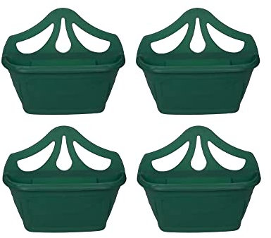 PHG Stylish Wall Flower Planters | Elegant Outdoor Plastic Planters | Unique Balcony Garden Planters | Garden Wall Planters | Half Barrel Wall Pots | Flower Basket (Pack of 4, Green)