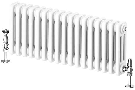 Go Bathrooms Utopia White Horizontal Radiator 300 x 1190mm Traditional Cast Iron Style 2 Column White Central Heating Living Room Radiator