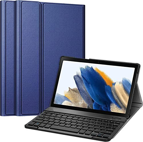 typecase Funda de teclado para Samsung Galaxy Tab A8 de 10.5 pulgadas modelo 2022 (SM-X200/X205/X207), funda delgada y ligera con teclado Bluetooth inalámbrico desmontable magnéticamente, azul marino