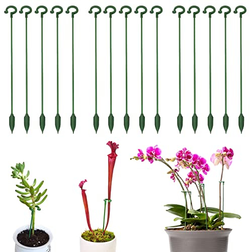 15 Stück Pflanzenstab 27 cm Pflanzenstütze Grün Orchideen Stäbe Blumenstütze Rankhilfe Zimmerpflanzen Kunststoff Pflanzenhalter Pflanzstab mit Pflanzenschnalle Pflanzstäbe für Kletterpflanzen