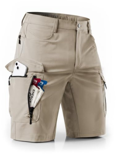 Wespornow Kurze Wanderhose Herren Schnelltrocknend: 4-Way-Stretch 7 RV-Taschen Leicht Atmungsaktiv für Trekking (Beige, M)