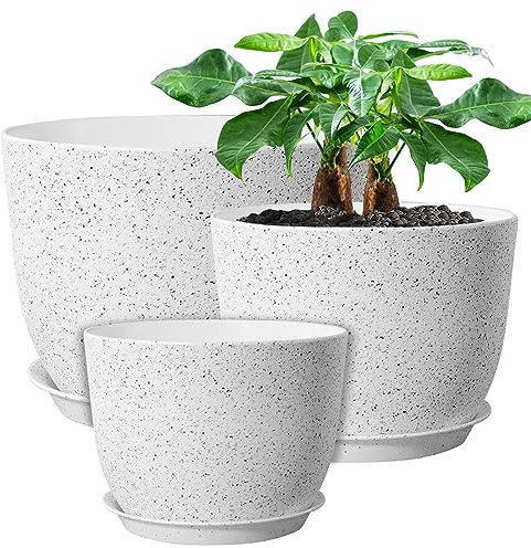 UOUZ, Grandi vasi moderni in plastica con fori di drenaggio e sottovaso, per piante da interno ed esterno, 30,5 cm, 25,4 cm e 22,9 cm, bianco