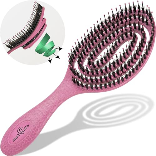 MarQus - Cepillo cerdas de jabali, desenreda todo tipo de cabello, diseño antitirones en espiral para dar más brillo y volumen