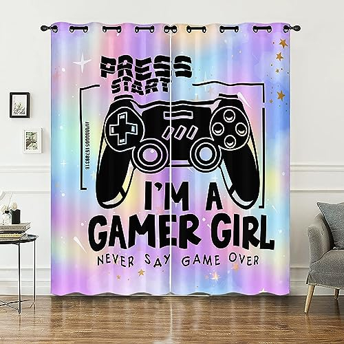HOSIMA Gamepad-Vorhänge,Ösenvorhänge,Set mit 2 Vorhängen,Farbiger Hintergrund,Schwarze Gamepad-Druckvorhänge für Kinder-und Jugendzimmer(Gamepad L)