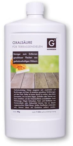 Oxalsäure - Hochwertiger Reiniger zum entfernen von graublauen Flecken auf Holz-Terrassen - 40g Pulver zum mischen ergibt 1L fertigen Reiniger