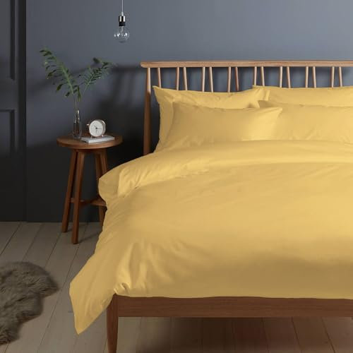 Pizuna 400 Fadenzahl aus Baumwolle Bettwäsche Golden Gelb, 100% Langstaple Baumwolle Bettbezug und Kissenbezug, 100% Baumwolle Mako Satin 3-Teilig Bettwäscheset 200x200 + 70x90 Golden Gelb