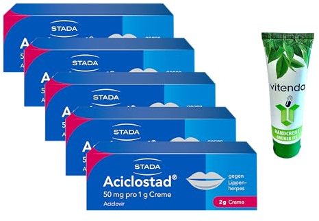 Aciclostad gegen Lippenherpes 5x2g inclusive einer Handcreme von vitenda - Aciclovir Creme