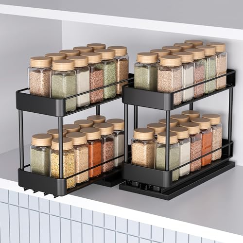 OriwarE 2 Stück Gewürzregal Ausziehbar, Küchen Organizer, Ausziehbarer Schrank Organizer, Verstellbare Regalebene, Gewürz Organizer