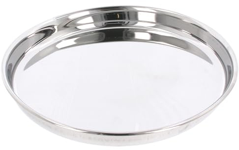 Stainless Steel Thali Plate Indian Kumcha Dinner Serving Dish Round Plates Tray Reusable for Breakfast Lunch Starter Snack Platter Curry Picnic Camping Everyday (No.15 - Diameter: 33cm)
