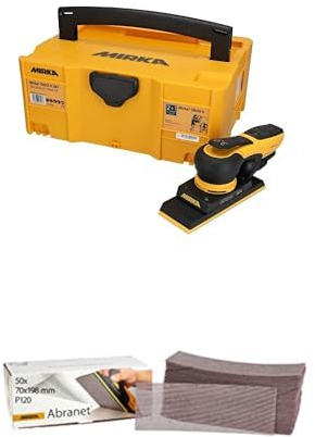 Mirka DEOS II 383 Ponceuse vibrante en coffret 70x198mm 300 W à faible vibration et Abranet Bande abrasive en filet 70x198 mm autoagrippant / grain P120 / 50 pces