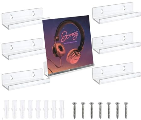Hugwish 6 Pezzi Porta Vinili da Parete Trasparente, Mensole per Dischi, Espositore CD