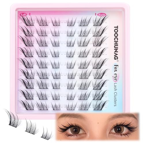 TOOCHUNAG Cils individuels naturels œil de chat 14 mm Cils œil de renard Cils CC Curl Gauche Droite Faux-cils russes
