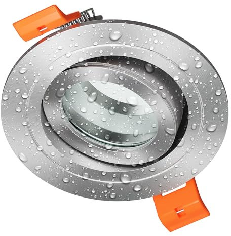 ledscom.de Bad-Deckeneinbaurahmen ERID, Feuchtraum, Badezimmer, IP44, rund, schwenkbar, aluminium matt