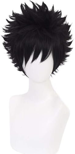 My Hero Academia Dabi Cosplay-Perücke für Halloween-Cosplay-Party für Erwachsene, schwarze Kurzhaarperücke, Anime-Kostümperücke mit glattem Haar und Pony und + Kappe