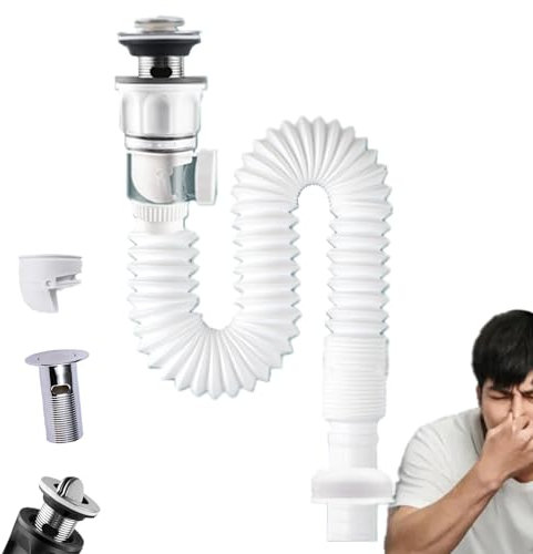 Kit D'évier Universel pour Siphon, Drains Anti-odeurs Rétractables, Bonde De Lavabo avec Trop Plein, Evacuation Evier en À L'Épreuve des Odeurs, avec Tuyau De Vidange Flexible De 300 À 900 Mm