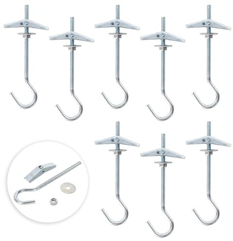Cleminsta 8 tasselli pieghevoli a molla, M4 x 90 mm, tasselli a gancio, zincati, ganci da soffitto con tasselli, per piante sospese, tasselli per cartongesso, montaggio a parete